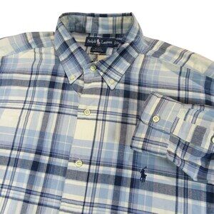 Polo Ralph Lauren Mens Button Down Shirt Blake XL Light Blue Plaid 100% Cotton